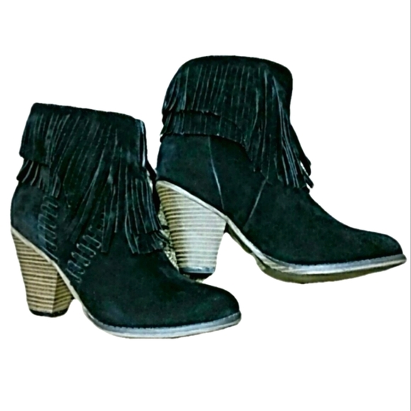 BLACK SUEDE FRINGE BOOTS - Picture 2 of 5